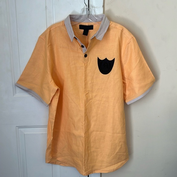 Blvck Scvle Orange Polo Linen Blend Shirt Size L - Picture 11 of 12
